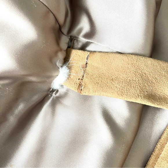 Genuine Geometric Cream w Light Gray Mink Tan Faux Suede Mid Jacket Coat Sz XS-M - Picture 15 of 15